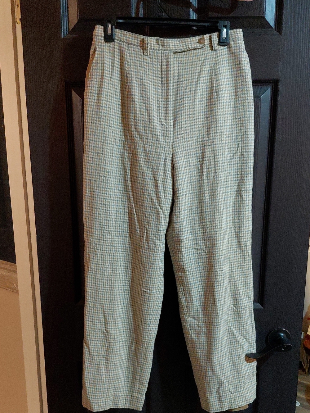 Vintage 100% Wool Pendleton Beige and Light Blue Checked Chinos